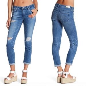 Ag Adriano Goldschmied Cropped Jeans The Stilt Roll-Up Cigarette Distressed 28